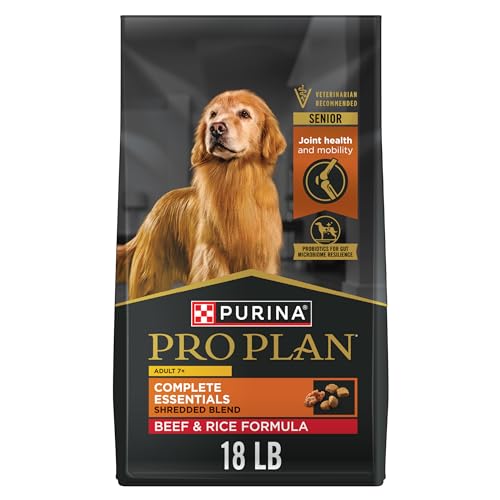 Image of Purina Pro Plan Adult 7 Plus Complete Essentials Senior Dry Dog Food, 18 lb | Shredded Blend Beef & Rice, 29% protein, supports muscle and joint health in senior dogs