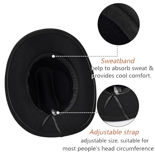 Eohak Womens Western Cowboy Hats Studded Pinched Western Cowgirl Hats Wide Brim Fedoras Hat With Belt Buckle (Size:Medium) (Us thumb #5