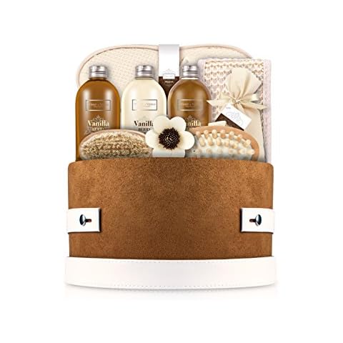 Winter in Venice Vanilla Berry Hat Box Bath Gift Set, Pamper Gifts for Women, 8-Piece Bath Gift Set with Body Lotion, Shower Gel, Bubble Bath, Bath Salts, Slippers & More, Bath Gift Sets for Women, Vegan-Friendly Gifts for Her Cover