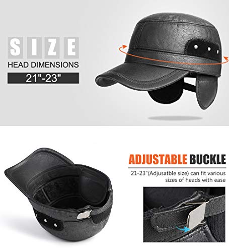 Sumolux Boné de couro de inverno com aba de orelha, militar, cadete militar, chapéu plano para uso e