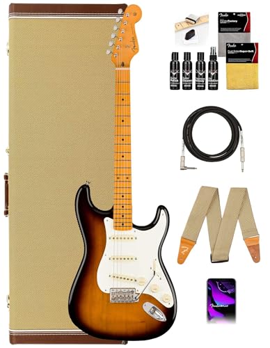 Fender Stories Collection Eric Johnson 1954 “Virginia” Stratocaster - 2-Color Sunburst Bundle with Case, Cable, Strap, and Guitar Cleaning Kit