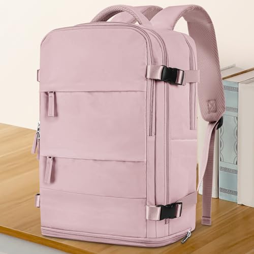 Image of coowoz Large Travel Backpack For Women Men,Carry On Backpack Flight Approved,Hiking Backpack Waterproof Outdoor Rucksack Casual Daypack Fit 15.6 Inch Laptop Shoes Compartment (Pink Purple-L)
