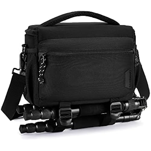 BAGSMART Camera Sling Bag with Tripod Holder & Rain Cover, Black