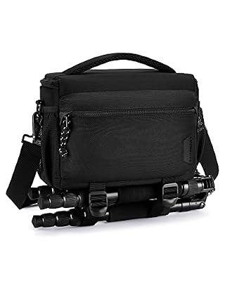 BAGSMART Small Camera Sling Bag for Photographers, Compact Camera Shoulder Bags for DSLR/SLR/Mirrorless Cameras, Waterproof Crossbody Camera Case with Tripod Holder, Black