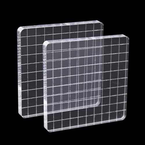 Hosifiy Set of 2 Rectangular Acrylic Stamp Blocks with Grid Lines, 10 x 10 cm, Transparent, for Scrapbooking
