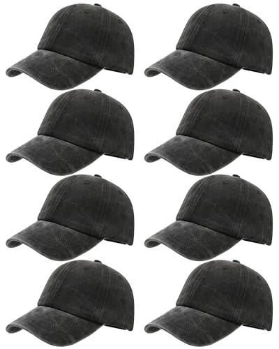 LYDTICK 8 Pack Vintage Washed Baseball Cap Golf Dad Hat Distressed Cotton Plain Trucker Hats for Men Women, Black
