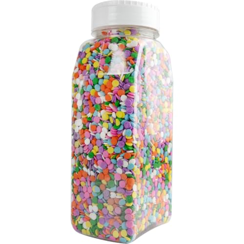Image of Cake Mate Pastel Confetti Cake Decorating Sprinkles, Easy-Pour Lid, 18 oz | Pastel confetti sprinkles in pink, yellow, green, blue and purple decorate Easter cakes, cupcakes, cookies and desserts