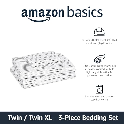 Image of Amazon Basics Lightweight Microfiber 3-Piece Bed Sheet Set, Twin XL, Plum, Printed