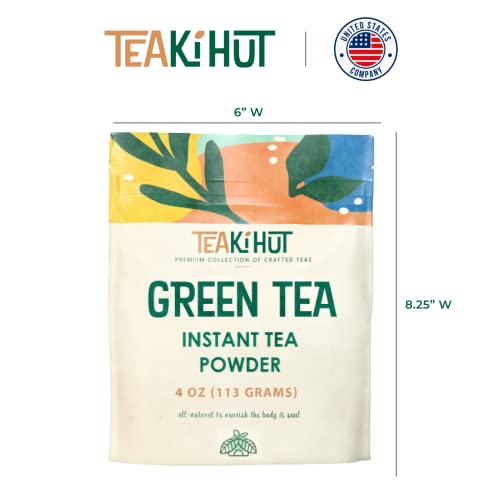 Teaki Hut Instant Green Tea Powder, 4 Oz, Unsweetened Drink Powder, Premium Green Tea Instant Powder For Beverages, Smoothies Or Baked Goods, Green Tea Detox, Great Hot Or Cold, 113 Servings #TOP6
