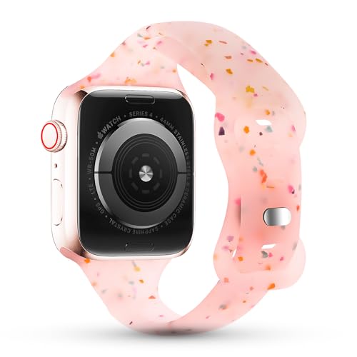 Sport Band Compatible with Series 11 10 Apple Watch Band 46mm for Women Girls, Silicone Slim Wristband for Apple Watch Bands, Breathable Recycled Strap for iWatch Bands 42/44/45mm Series 9 8 7 6 SE 5 4 Ultra 3 2 1 - Transparent Pink by RUIXTIPAD - Used condition - US$8.52