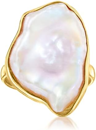 Ross-Simons 20x16mm Cultured Keshi Pearl Ring in 18kt Gold Over Sterling. Size 7