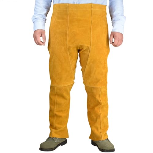 Lawnoval Wear-Resistant Split Leather Welding Apron with Adjustable Split Leg Design for Heat, Flame and Splash Protection, Yellow, 90cm Length