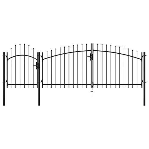 Festnight Garden Gate, Lockable Fence Gate 3 Posts with Sturdy Hinges, Fence Panel Protect, Security Barrier for Garden, Patio or Terrace Steel 1.5x4 m Black