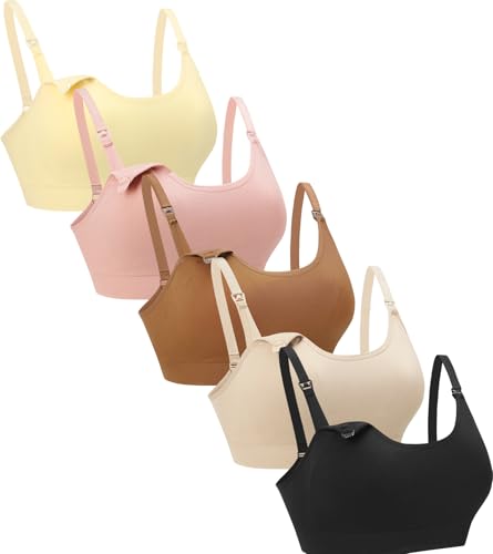 Suekaphin 5Pack Seamless Nursing Bra Women Maternity Breastfeeding Pregnancy Support Full Coverage Bralette Padded Cups