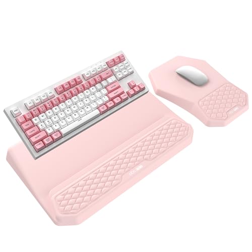3-in-1 Ergonomic Keyboard Stand with Wrist Rest & Mouse Pad Set, Comfy Keyboard Riser Holder Soft Mousepad with Massage Design, Memory Foam and Non-Slip PU Base for Pain Relief, Pink by abc.mat - Used condition - Image 2