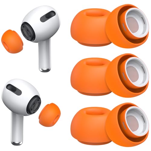 Image of 3 Pairs Replacement Ear Tips for AirPods Pro 1st & 2nd Generation with Noise Reduction Hole, Silicone Ear Tips for AirPods Pro with Portable Storage Box and Fits in Charging Case (Medium, Orange)