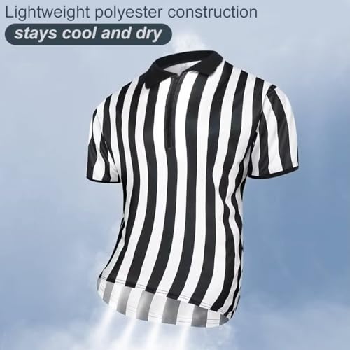 Witkey Sporting Goods Men\'s Referee Shirt, Pro-Style V-Neck Referee Costume with Penalty Flag Whistle Referee Card for Football, Basketball & Volleyball