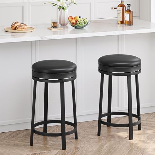 GAOMON 24'' Backless Round Swivel Bar Stools Set of 2, Black
