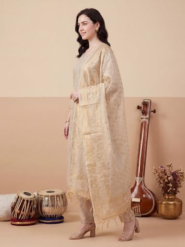 Image of INDO ERA Women's Silk Blend Paisley Embroidered Zari Work Kurta & Pant with Dupatta Set (IEBBAI389)