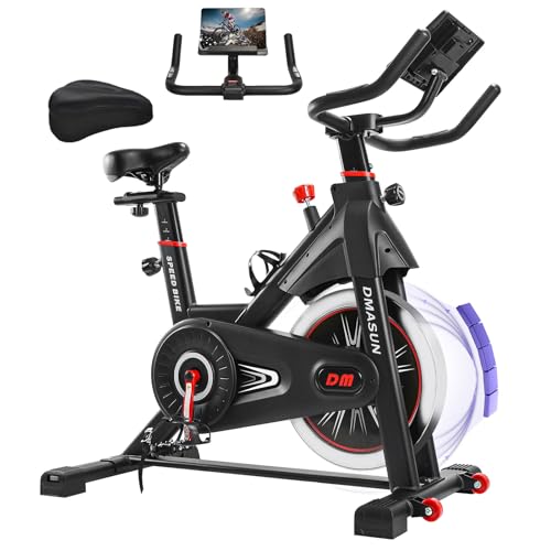 DMASUN Exercise Bike for Home Gym Use, Super Quiet Magnetic Indoor Cycling Bike with LCD Momitor & Tablet Holder - Stationary Bike with Comfortable Seat Cushion, 350LBs Capacity(Pro Model)