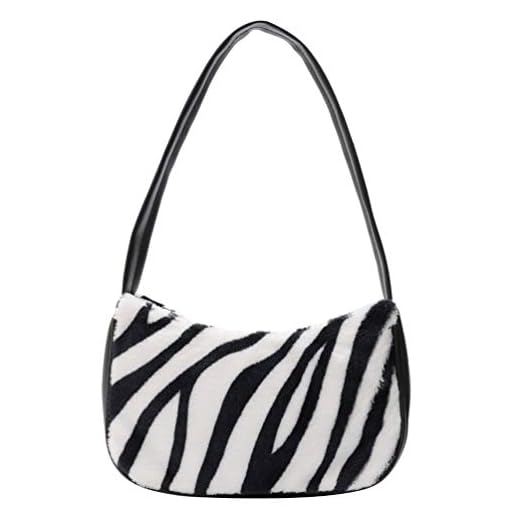 VALICLUD Bolso de Hombro para Mujer Mini Furry Handbag Underarm Purse Zebra Print Clutch Bag Faux Fur Purse