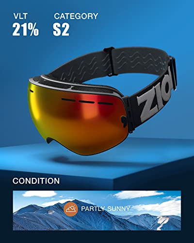 Zionor X Ski Snowboard Snow Goggles Otg Design For Men Women Adult With Spherical Detachable Lens Uv Protection Anti-Fog (Vlt 21% Black Frame Revo Red Lens) #TOP1