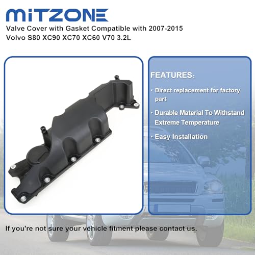 MITZONE Valve Cover Compatible with 2007-2015 Volvo S80 XC90 XC70 XC60 V70 3.2L Replace 30757664 31319642 by MITZONE - Used condition - Image 3