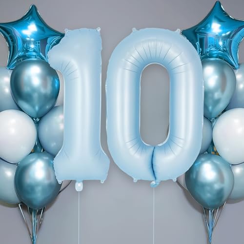 Image of Light Blue Number 0 Balloon, 40 Inch Big Large Foil Number Balloons, Giant Mylar Number 0 Balloons for Birthday Baby Party Decorations Supplies Anniversary