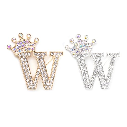 Image of Letter Rhinestone Brooches for Women Gold Silver Initial Crown Lapel Bag Clothing Dress Custom Jewelry Gifts
