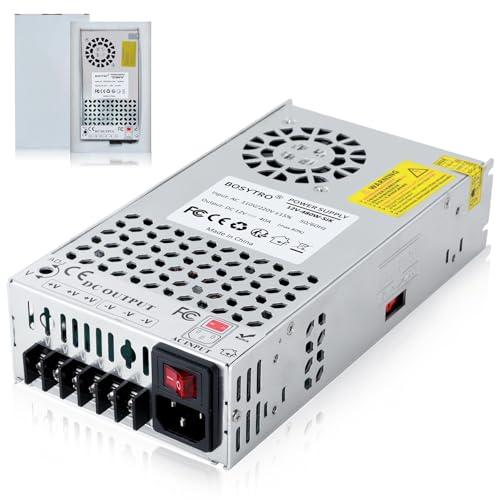 BOSYTRO Actualización 12V 40A 480W Fuente de Alimentación,Conmutada Universal,AC110/220 -DC 12V Industrial Transformador para Tira LED Luces, CCTV, Proyectos，industriales(Sin cable de alimentación)