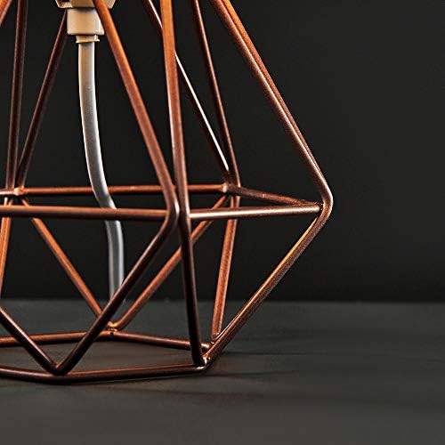 MiniSun Pair of Modern Small Copper Metal Basket Cage Table Lamps with a White Fabric Shade - Complete with 4w LED Golfball Bulbs [3000K Warm White]