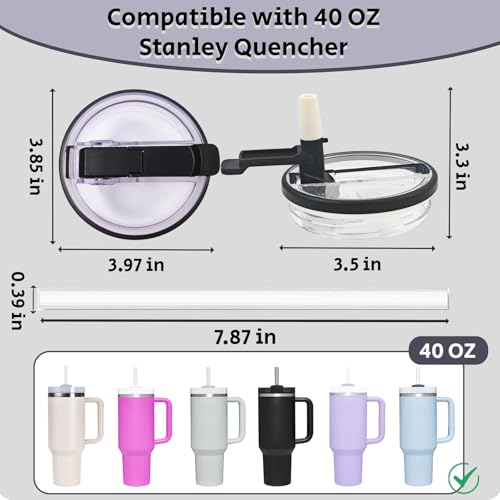 Fabuerdia 40 OZ Flip Straw Lid Fit for Stanley Cup, Drinking Spout Dust Proof Removable Top Leak Proof Lids and Straw Replacement Fit for Stanley Quencher and ProTour Accessories(Black)