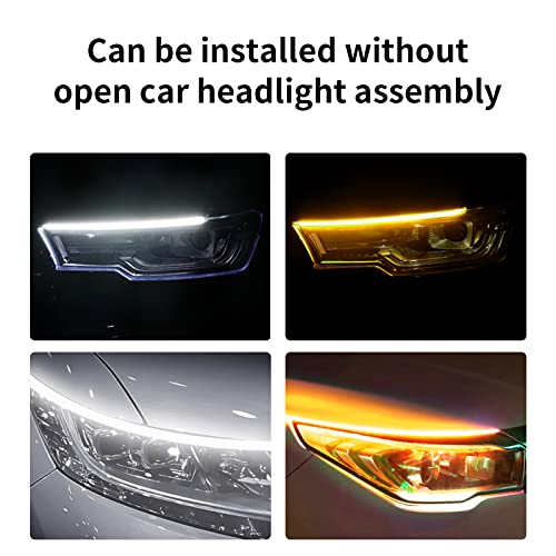 Car Led Strip Lights, Drl Led Headlight Strip Daytime Running Lights Dual Color White Turn Signal Yellow Lights Flexible Waterproof For Truck Suv(2Pcs 24 Inch) #TOP5