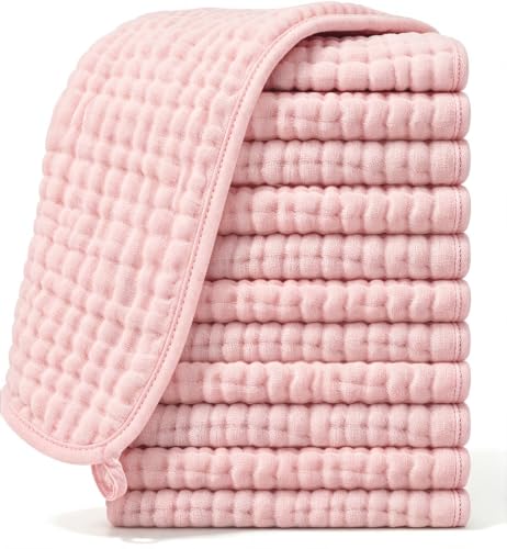 Image of Ease Cubs Muslin Burp Cloths Large 100% Cotton Hand Washcloths for Boys & Girls, Baby Essentials Extra Absorbent and Soft Burping Rags for Newborn Registry (Pink, 12-Pack, 20" X10")