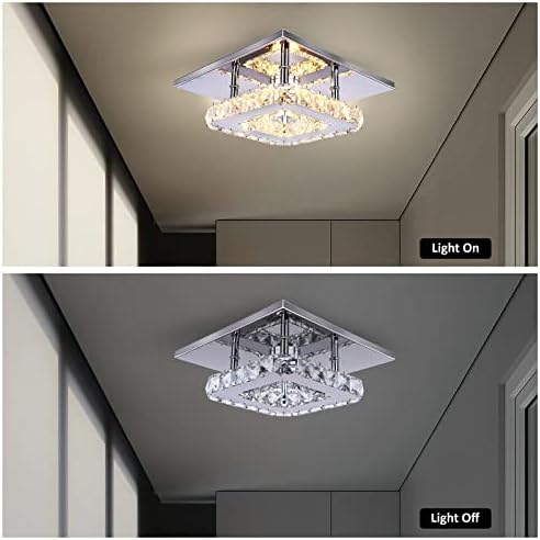 Dixun Contemporary Mini Crystal Chandelier Mount Crystal Ceiling Light Finish Chrome Crystal Pendant for Living Room Kitchen Office Bedroom Dining Room Island (Warm Square)