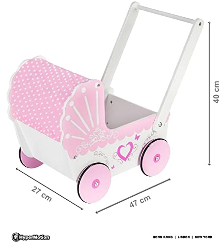 Mamabrum Holzpuppenwagen & Lauflernwagen Set, Retro Kinderwagen mit Anti-Rutsch-Rädern, Holz Walker für Mädchen - Rosa Puppenwagen, 47 x 26,5 x 40 cm (2 Funktionen) – Bild 8