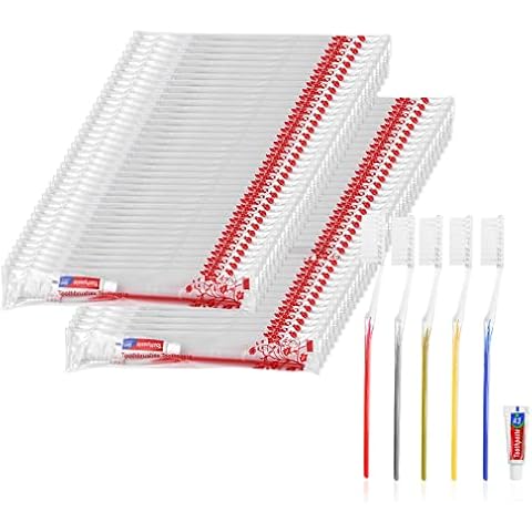 Travel Toothbrushes,Travel Toothbrush Kit,50 Packs Travel Toothbrush Set Camping Hotel Disposable Toothbrushes and Toothpaste(5 Colors) Cover