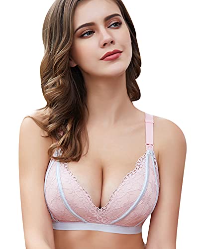 Preisvergleich Produktbild Frauenpflege BHS Spitze Voller Abdeckung Weiche Atmungsaktive Mutterschafts- Und Stillende BH Pink-95B