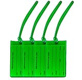 4 Green Luggage Tags Made in USA | Travel Tags for Baggage Suitcases Sports Bags | Fully Bendable by
