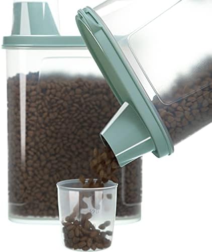 Citylife 2 Pack Dog Food Storage Container Airtight Cat Pet Food Storage Container with Measuring Cup Pour Spout Food Dispenser for Dog Cat Bird, 18.8 * 9.2 * 30 cm, 2 * 2.3 L (Green)