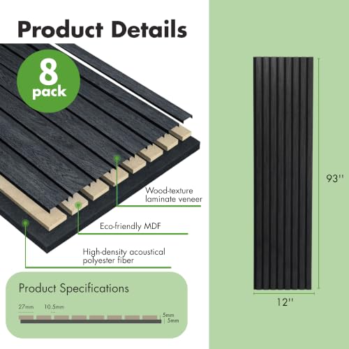 Image of Art3d 12 inch x 93 inch Acoustic Wood Slat Wall Panel, 8 pcs, 62 sq.ft, Grey Oak