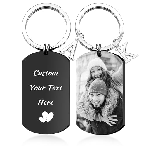 Easycosy Porte Clef Personnalisable Porte-Clés Personnalisé Photo et Texte Gravé, Idée Cadeau Personnalisé pour Papa Homme Femme Garçon Fils Maman Papy Ami Pour...