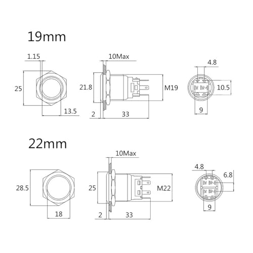 Interrupteur LED RGB 12mm étanche pour l'éclairage auto - 3
