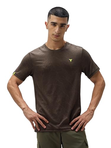 Image of TECHNOSPORT Men Polyester Regular Fit Half Sleeve Jacquard T-Shirt with Double Cool, Quick Dry & Anti Microbial for Sports, Running & Casual Use