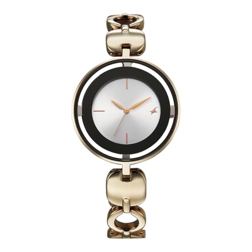 Fastrack Chrome K Quartz Analog with Silver Dial Titanium Brass Solid Strap Watch for Women - 6237QM04