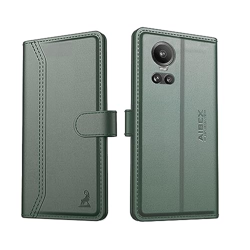 Image of AIBEX Compatible for Oppo Reno 10 Pro 5G / Oppo Reno 10 5G Flip Cover Leather Finish | Inside TPU with Card Pockets | Wallet Stand | Complete Protection Flip Case - Green
