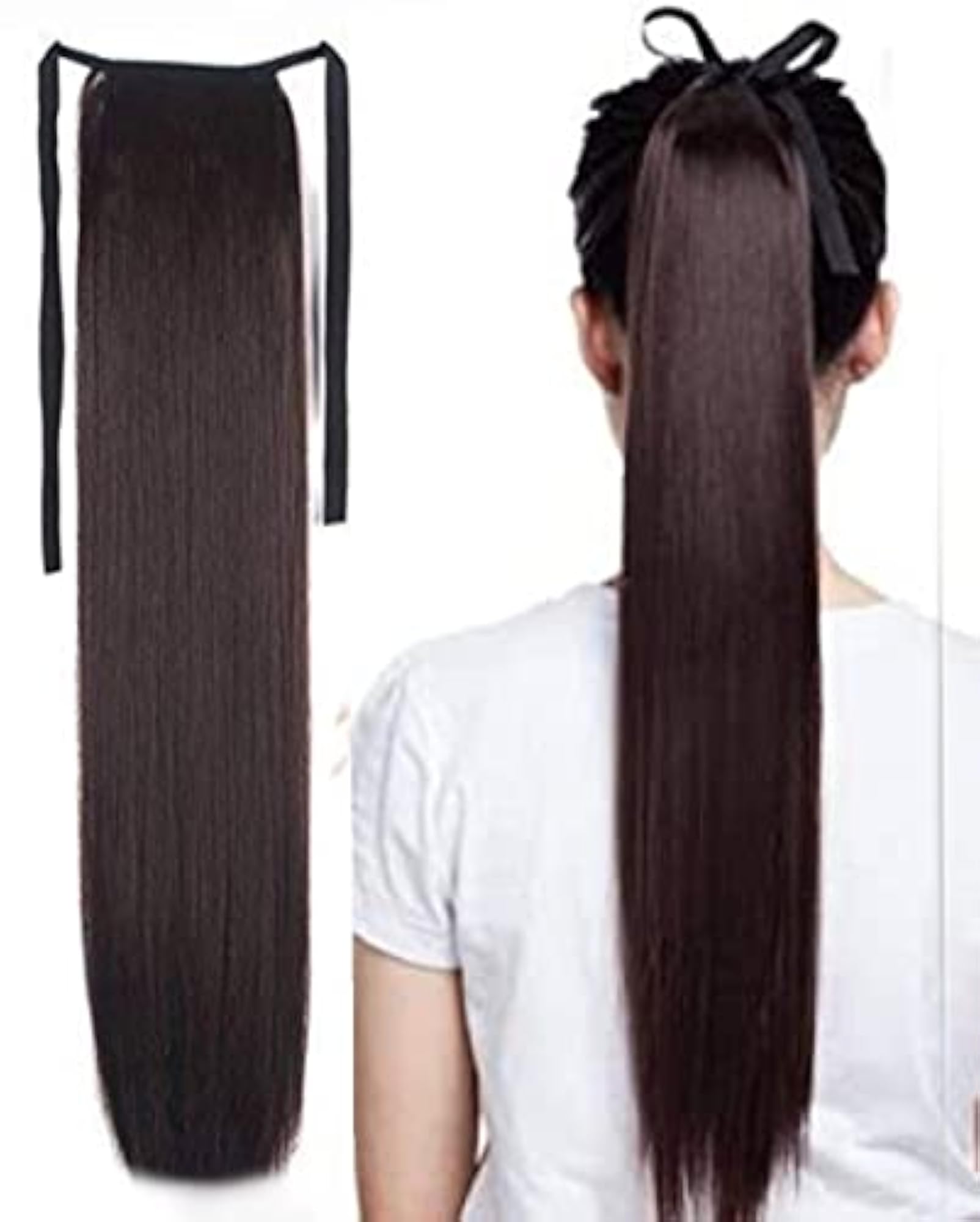 Women's Synthetic Straight Brown Ribbon Ponytail Hair Extension