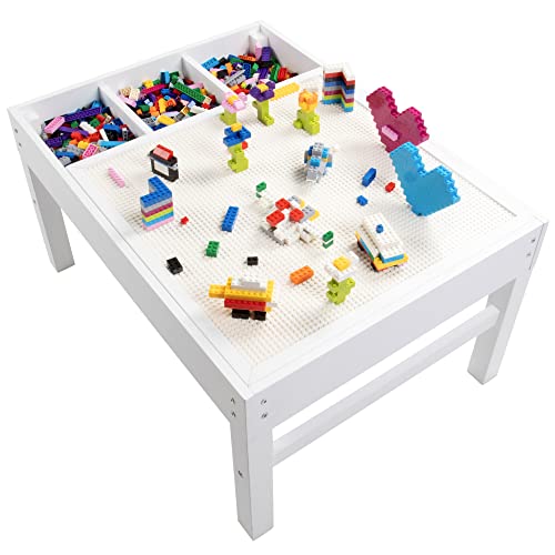 Brick Construction Play Table w 4 Storage Compartments & 1000 Rainbow Bricks- Build & Stack Block Pieces on Tabletop Baseplate Grid That is Compatible with Lego - Fun Activity Toy for Kids, 3+ Gift - Thumbnail 7