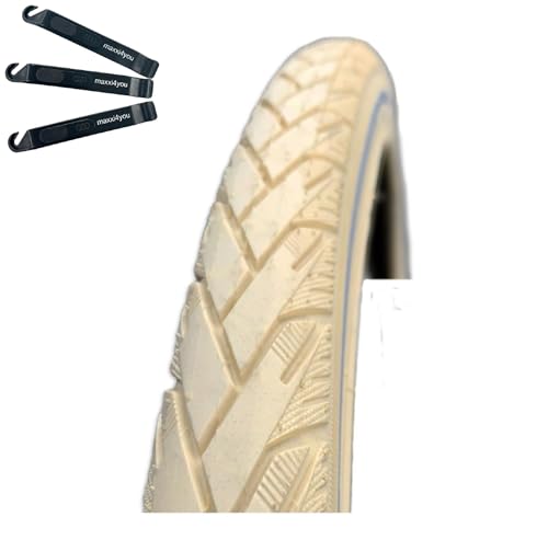 1 x Rexway Mencos Pannenschutz Fahrradreifen Creme mit Reflex 37-622 (28 x 1 5/8 x 1 3/8) inkl. maxxi4you Reifenheber