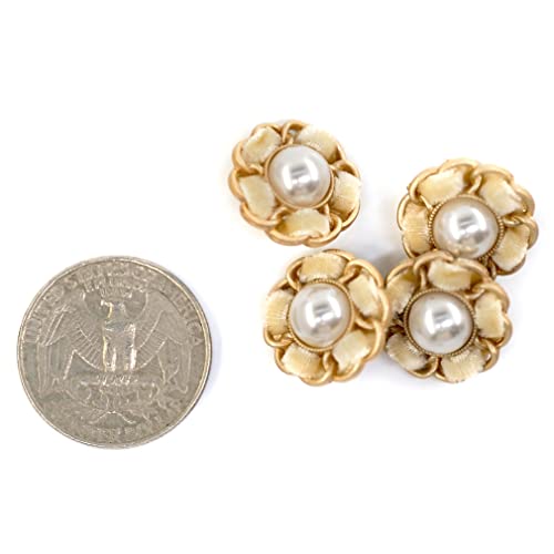 Craftisum Faux Pearl Sewing Shank Buttons Hollow Edge Beige Velvet Interweave Metal Base 20 Pcs - 18Mm, 23/32" #TOP5